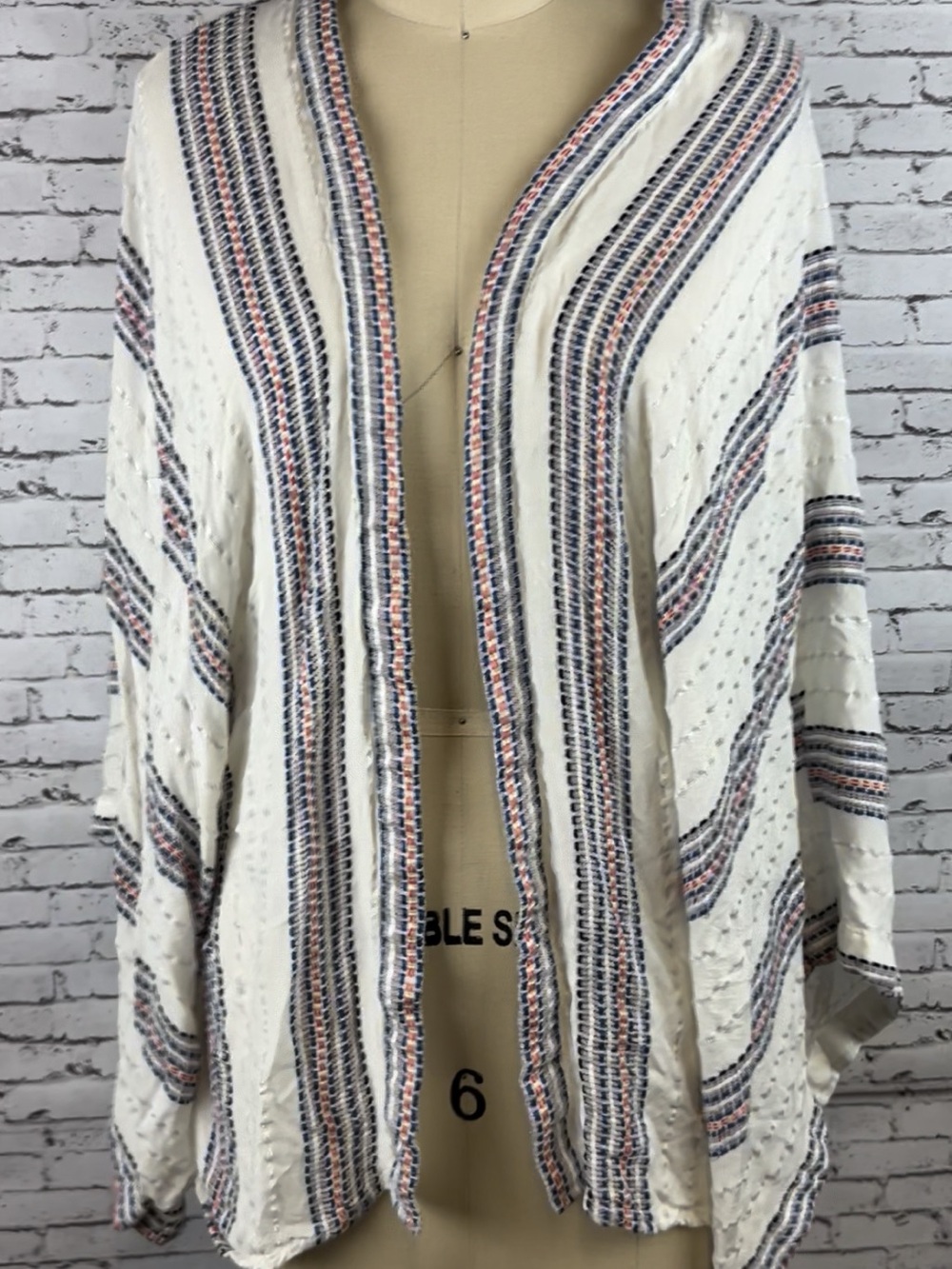 Women's Ivory Striped Open Front Cardigan